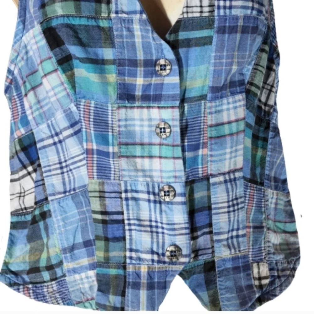 Sunny South Vest Plaid 100% Sustainable Cotton Blue Size 6